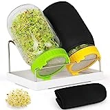 Kit de Brote de Semilla: Frascos de 2 Vidrio con Tapas de Brote de Pantalla, 2 Mangas Apagadas, Bandeja de Drenaje, Soporte, Brotes de Cultivo para Cultivar Brócoli, Frijol Mungo, Aalfalfa