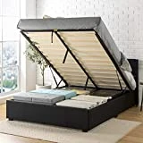 Zinus Canapé abatible de 32 cm con somier tapizado,cama con elevador de gas y almacenamiento Maddon, Somier de listones de madera, 150 x 200 cm, Negro