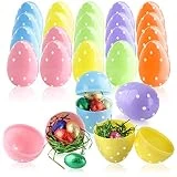 com-four 24x Huevos de Relleno - Huevos de plástico de Colores para Rellenar y Colgar - Huevos de plástico Huecos para Pascua - Huevos de Pascua vacíos para Sorpresas y Regalos (Puntos)