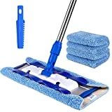 MR.SIGA Trapeador Profesional de Microfibra para Madera Dura, Laminado, Limpieza de Suelos de baldosas, Incluye 3 trapeadores Planos Reutilizables y 1 Estropajo para Quitar la Suciedad