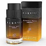 bugatti Perfume para hombre Dynamic Move Amber 100 ml, agua de colonia ahumada, sensual y fuerte combinación de canela, tabaco y cipriol, dinámico, en polvo y dulce picante