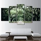 Higuera Tropical Bosque Verde Cuadro En Lienzo Pintura (M/Sin Marco 100 X 50 Cm) Dormitorio Decorativo Sala De Estar Inicio Arte De La Pared Decoración Obra 5 Piezas Hotel Restaurante -0Y3O-J8K