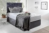 Savako Ziggy - Juego de cama diván de espuma viscoelástica de felpa gris con colchón, 2 cajones (mismo lado) y cabecero (cama doble pequeña (120 cm x 190 cm)
