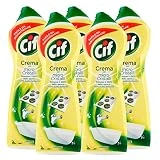 5 cif - Limpiador de crema multisuperficie con microcristales con aroma de limón 100% limpio y brillante, 5 botellas de 750 ml