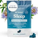 Melatonina Gominolas para Dormir Bien - Reduce el Insomnio y Mejora la Calidad del Sueño - Gominolas Melatonina Pura 1,9 mg + Vitamina B6 + Magnesio + Pasiflora - 60 Gummies sin Azúcar Añadido