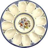 Gónfer - Huevera Plato de Huevos de Cerámica Artesanal Azul - Bandeja Fuente Huevos Rellenos - Fabricado y Pintado a Mano - Capacidad 12 (26,5 cm Ø)