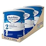 Nutribén Continuación Pro Alfa 2 - Leche de Fórmula en Polvo Bebé Continuación | a partir de los 6 Meses | sin Aceite de Palma | con Cacito Dosificador Incluido | con DHA | 3 Botes de 800g