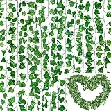 12 Piezas Hiedra Hojas de Vid Artificial, 84 FT Hiedra Artificial Plantas Falsas Hojas Verdes Guirnalda Colgante para el Hogar, Cocina, Jardín, Oficina, Boda, Balcón Decoración de Pared